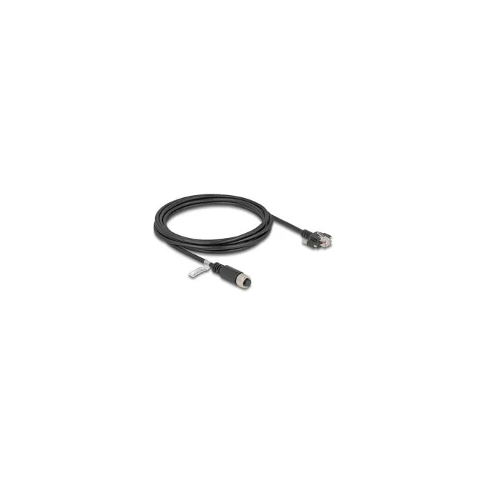 Delock M12 Kabel A-kodiert 8 Pin Buchse zu RJ45 Stecker mit Schrauben Cat.5e FTP 3 m schwarz — image 1