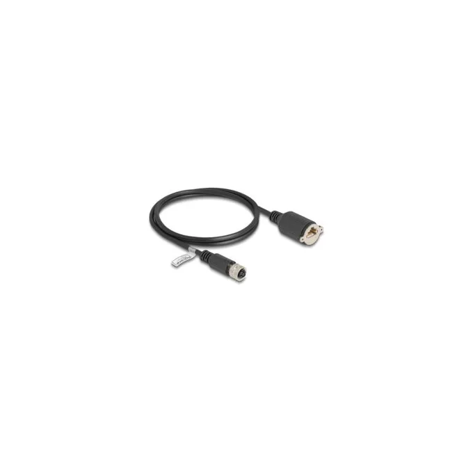 Delock M12 Kabel D-kodiert 4 Pin Buchse zu RJ45 Buchse zum Einbau Cat.5e FTP 1 m schwarz — image 1