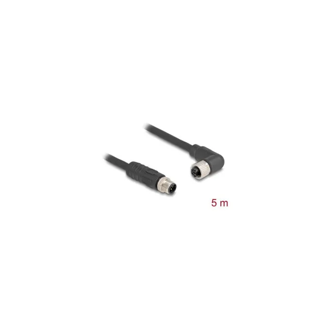 Delock M12 Kabel L-kodiert 4 Pin Stecker gerade zu Buchse rechts gewinkelt PUR schleppkettentauglich 5 m schwarz — image 2