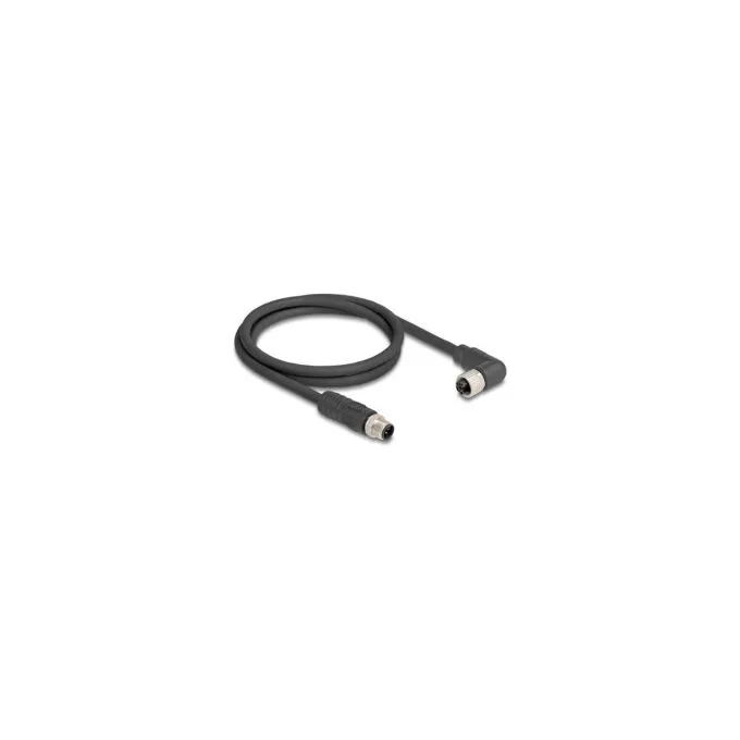 Delock M12 Kabel L-kodiert 4 Pin Stecker gerade zu Buchse rechts gewinkelt PUR schleppkettentauglich 5 m schwarz — image 1