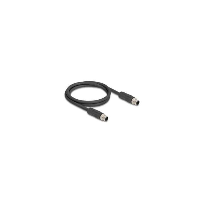Delock M12 Kabel L-kodiert 4 Pin Stecker zu Stecker PUR schleppkettentauglich 1 m schwarz — image 1