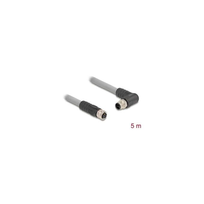 Delock M12 Kabel L-kodiert 5 Pin Stecker rechts gewinkelt zu Buchse gerade PUR schleppkettentauglich 5 m grau — image 2