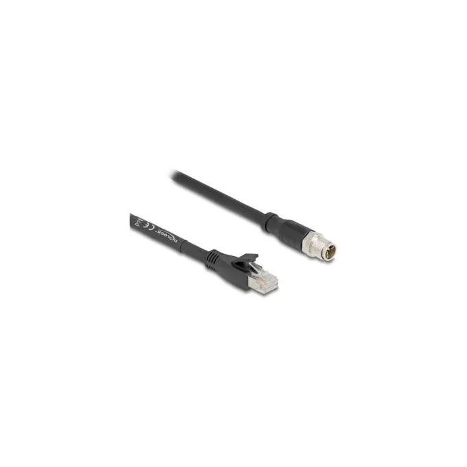Delock M12 Kabel X-kodiert 8 Pin Stecker zu RJ45 Stecker Cat.5e S FTP flexibel 3 m schwarz — image 1