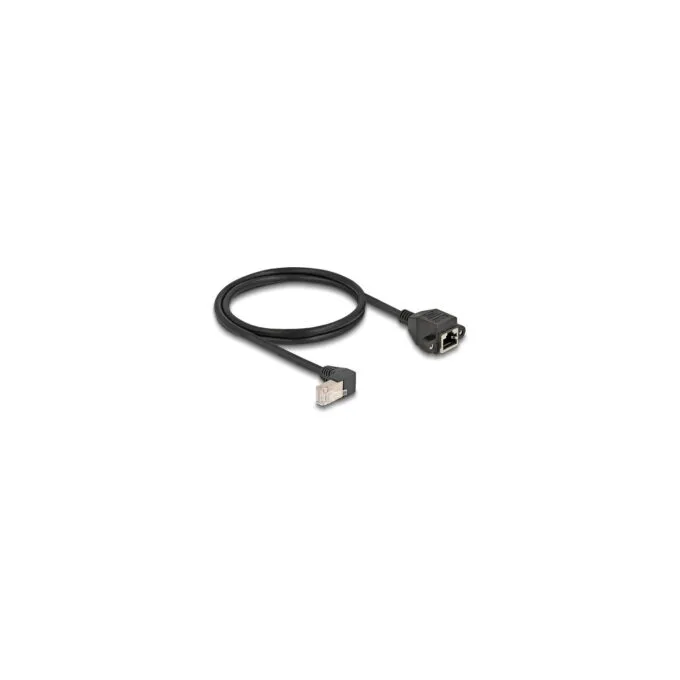 Delock Netzwerk Verlängerungskabel S FTP Stecker RJ45 Stecker 90° gewinkelt zu RJ45 Einbaubuchse Cat.6A 1 m schwarz — image 2