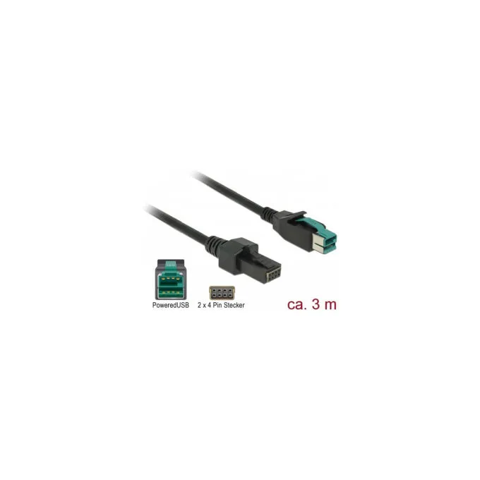 Delock PoweredUSB Kabel Stecker 12 V to 2 x 4 Pin Stecker 3 m für POS Drucker und Terminals — image 1