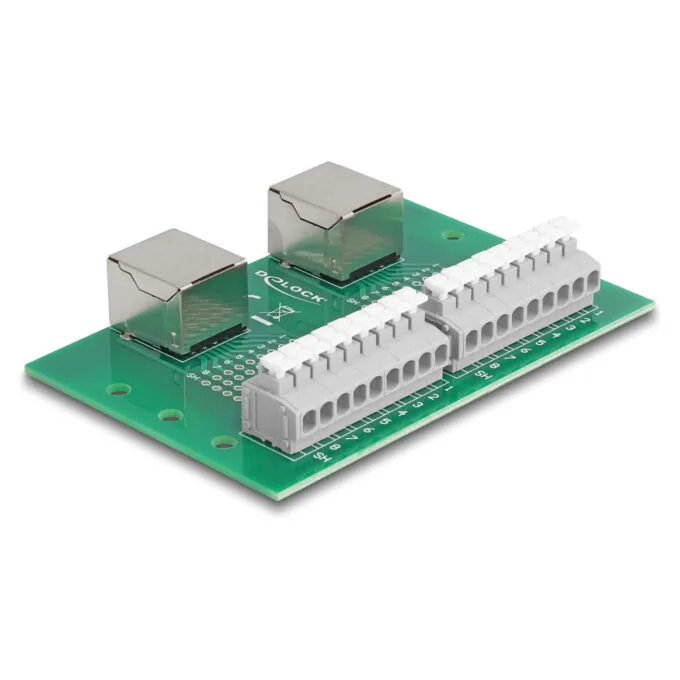 Delock RJ45 2 x Buchse zu 2 x Terminalblock mit Drucktaster für Hutschiene — image 2