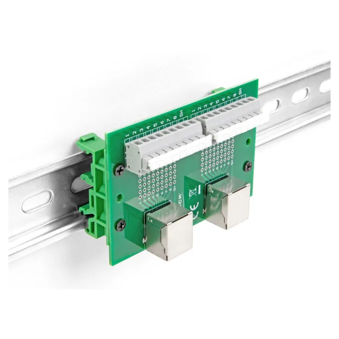 Delock RJ45 2 x Buchse zu 2 x Terminalblock mit Drucktaster für Hutschiene — image 4