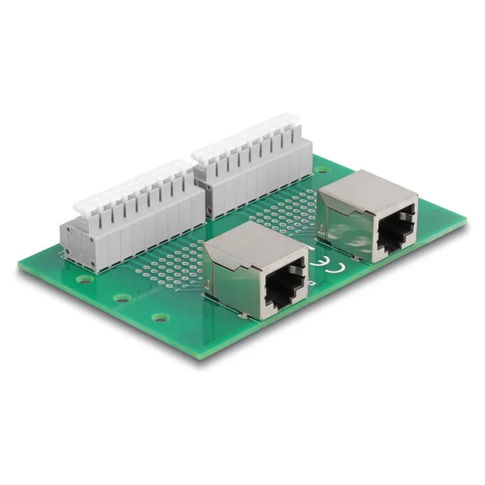 Delock RJ45 2 x Buchse zu 2 x Terminalblock mit Drucktaster für Hutschiene — image 1