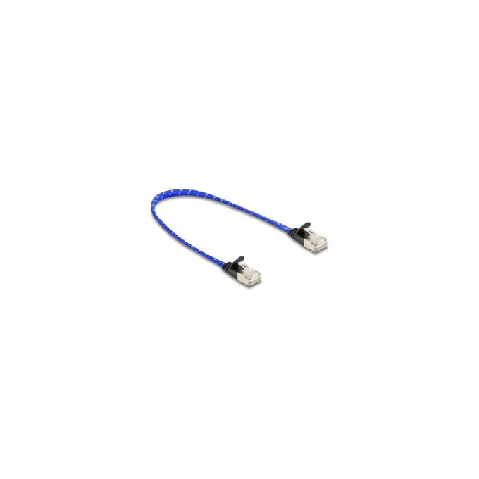 Delock RJ45 Flachband Netzwerkkabel mit Geflechtmantel Cat.6A U FTP 0.3 m blau — image 1
