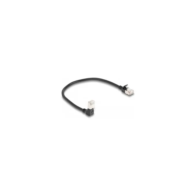 Delock RJ45 Netzwerkkabel Cat.6A S FTP Slim 90° unten gewinkelt gerade 0.25 m schwarz — image 1