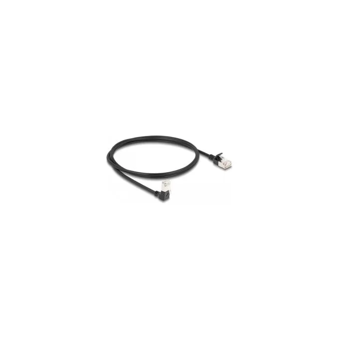 Delock RJ45 Netzwerkkabel Cat.6A S FTP Slim 90° unten gewinkelt gerade 1 m schwarz — image 1