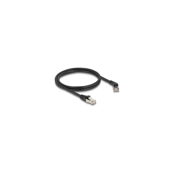 Delock RJ45 Netzwerkkabel Cat.6A S FTP Stecker 45° nach rechts gewinkelt zu Stecker gerade 1 m schwarz — image 1