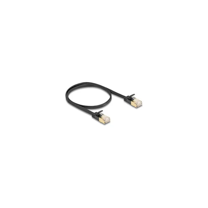 Delock RJ45 Netzwerkkabel Cat.6A Stecker zu Stecker mit robuster Rastnase und Cat.7 Rohflachbandkabel U FTP 0.5 m sch... — image 1