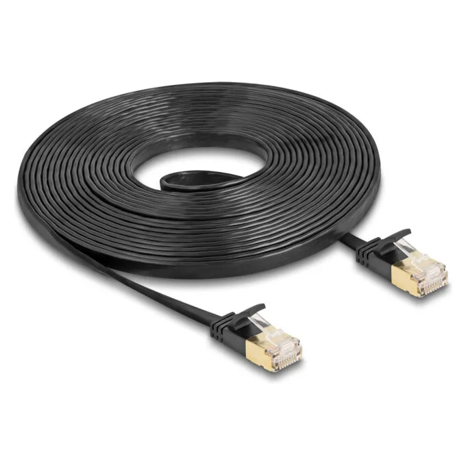 Delock RJ45 Netzwerkkabel Cat.6A Stecker zu Stecker mit robuster Rastnase und Cat.7 Rohflachbandkabel U FTP 5 m schwarz — image 2