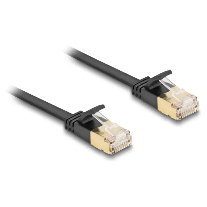 Delock RJ45 Netzwerkkabel Cat.6A Stecker zu Stecker mit robuster Rastnase und Cat.7 Rohflachbandkabel U FTP 5 m schwarz — image 1
