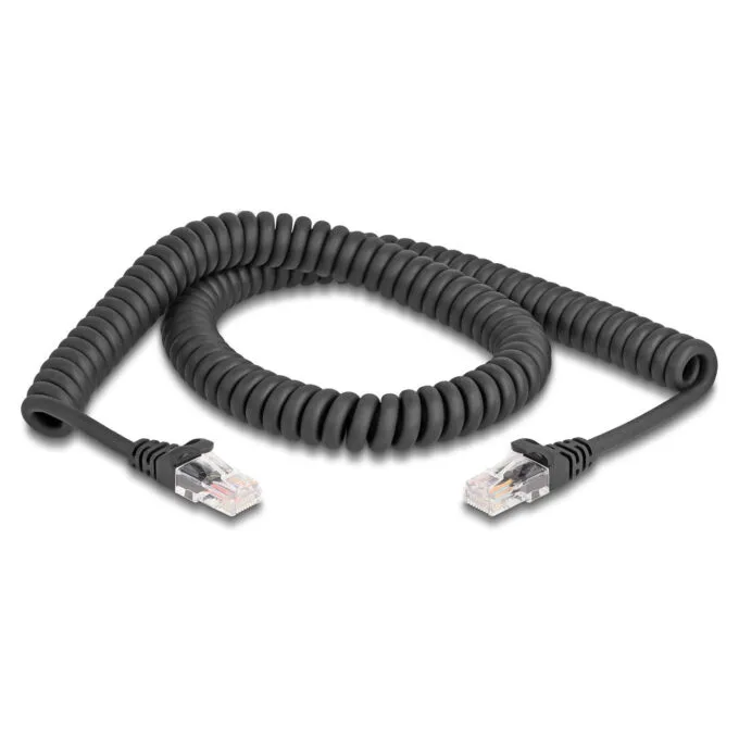 Delock RJ45 Spiralkabel Stecker zu Stecker Cat.5e 2 m schwarz — image 1