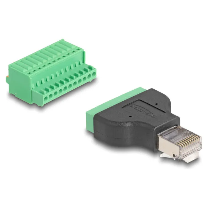 Delock RJ50 Stecker zu Terminalblock Adapter mit Drucktaster — image 1