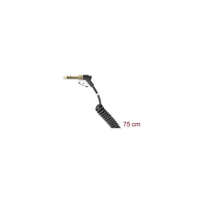 Delock Spiralkabel 3.5 mm 3 Pin Klinkenstecker zu Klinkenstecker gewinkelt mit Schraubadapter zu 6.35 mm 75 cm — image 4