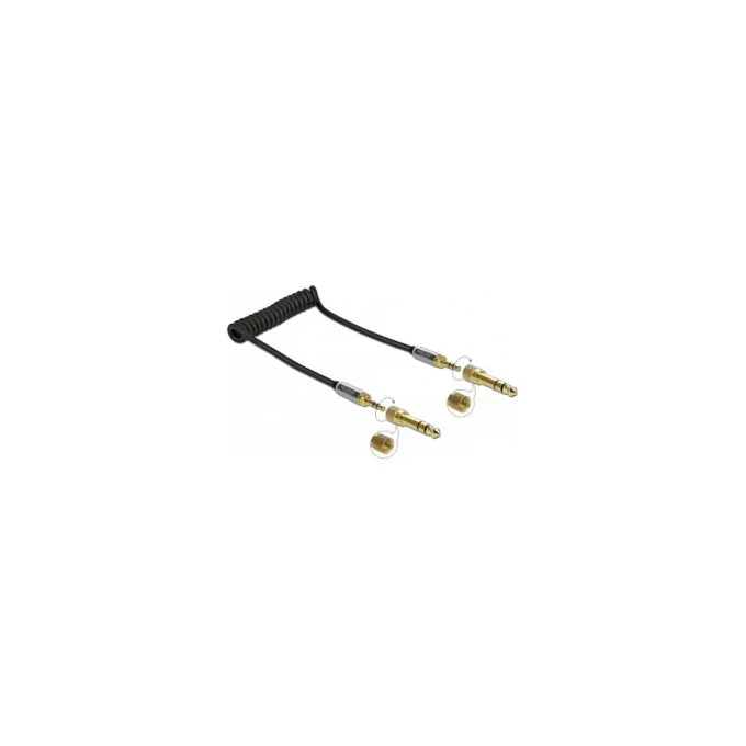 Delock Spiralkabel 3.5 mm 3 Pin Klinkenstecker zu Klinkenstecker mit Schraubadapter 1 m — image 1