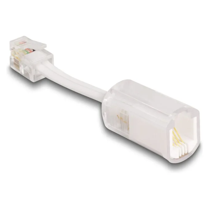 Delock Telefonkabel-Verdrehschutz Adapter RJ10 Stecker zu RJ10 Buchse mit Anschlusskabel 30 mm transparent weiß — image 2
