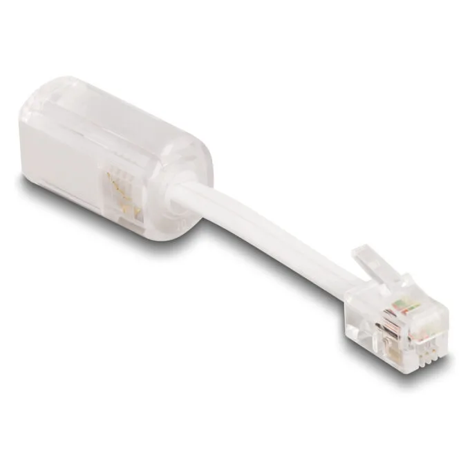 Delock Telefonkabel-Verdrehschutz Adapter RJ10 Stecker zu RJ10 Buchse mit Anschlusskabel 30 mm transparent weiß — image 1