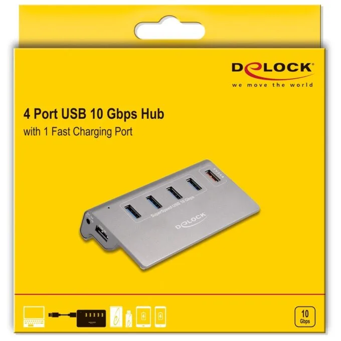 DELOCK USB 10 Gbps Hub mit 4 USB Typ-A Ports + 1 Schnellladeport inkl. Netzteil — image 5