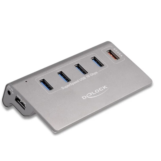 DELOCK USB 10 Gbps Hub mit 4 USB Typ-A Ports + 1 Schnellladeport inkl. Netzteil — image 1