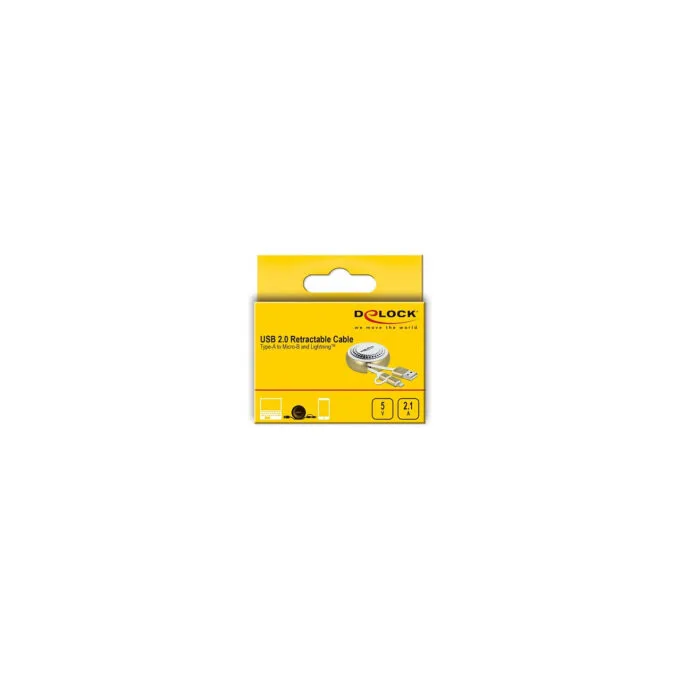 Delock USB 2 in 1 Aufrollkabel Typ-A zu Micro-B und LightningTM weiß gold — image 5