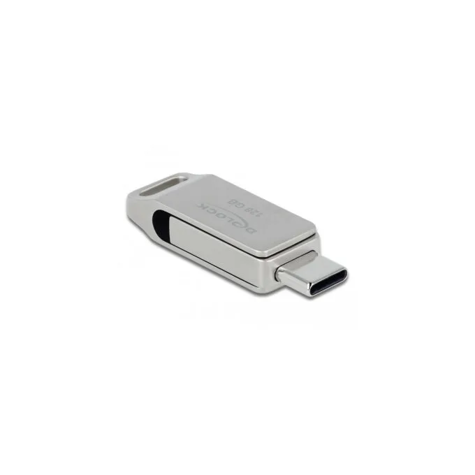 Delock USB 3.2 Gen 1 Flash Drive - 128GB, USB-C + USB-A, Metal Swivel, Silver — image 2