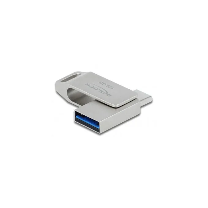 Delock USB 3.2 Gen 1 Flash Drive - 128GB, USB-C + USB-A, Metal Swivel, Silver — image 1