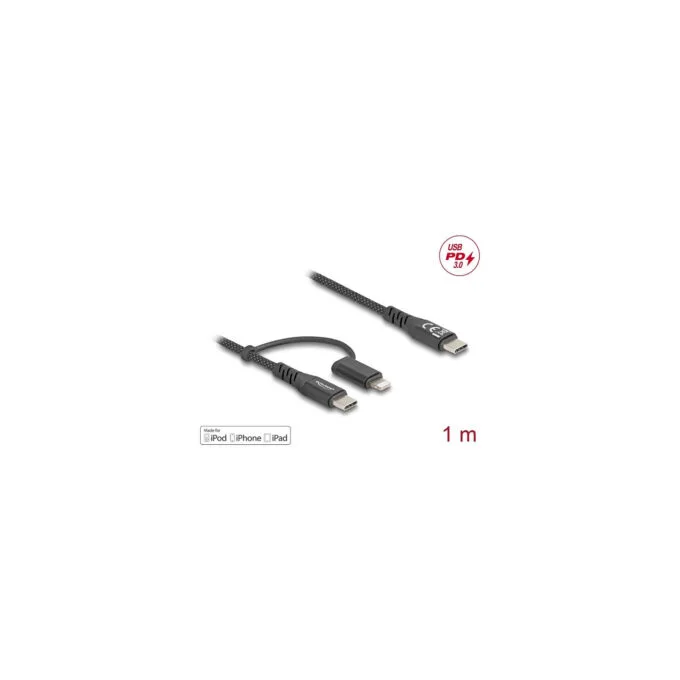 Delock USB Kabel 2 in 1 USB Type-CTM zu USB Type-CTM LightningTM für iPhoneTM und iPadTM 1 m MFi 60 W — image 3