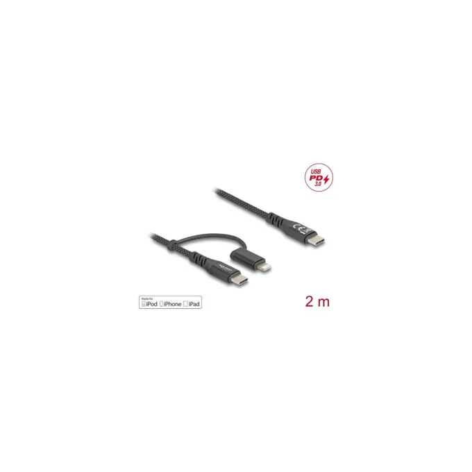 Delock USB Kabel 2 in 1 USB Type-CTM zu USB Type-CTM LightningTM für iPhoneTM und iPadTM 2 m MFi 60 W — image 3