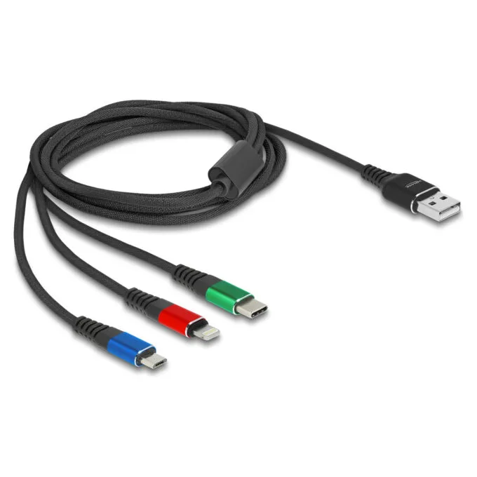 Delock USB Ladekabel 3 in 1 Typ-A zu LightningTM Micro USB USB Type-CTM 2 m 3-farbig — image 1