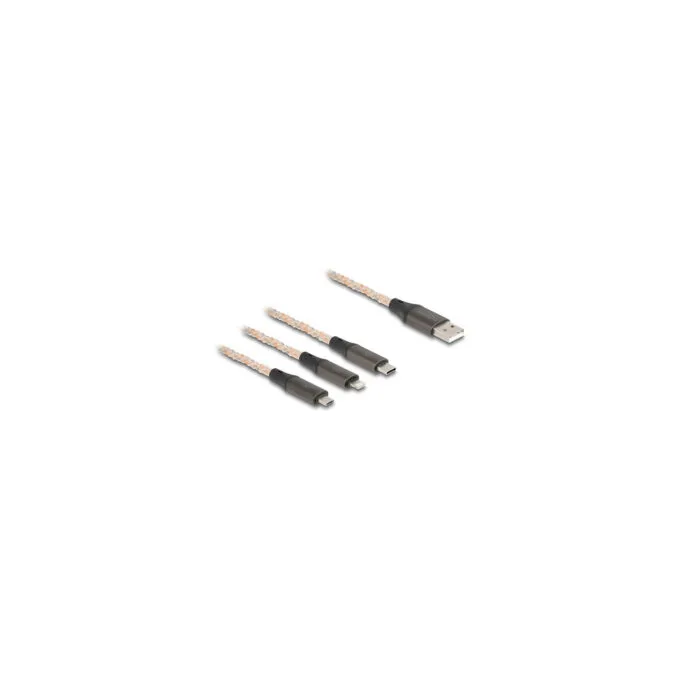 Delock USB RGB Ladekabel 3 in 1 Typ-A zu LightningTM Micro USB USB Type-CTM 1.20 m — image 1