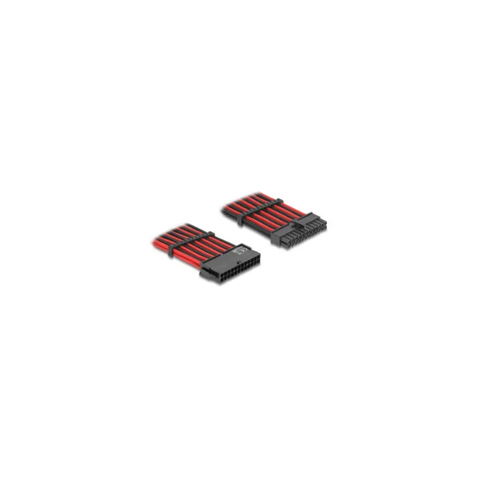 Delock Verlängerungskabel 24 Pin ATX Stecker zu 24 Pin ATX Buchse Textilummantelung rot-schwarz 30 cm — image 1