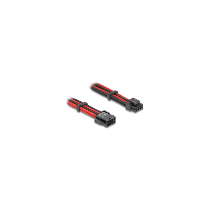 Delock Verlängerungskabel 8 Pin EPS Stecker zu 4 + 4 Pin EPS Buchse Textilummantelung rot-schwarz 30 cm — image 1