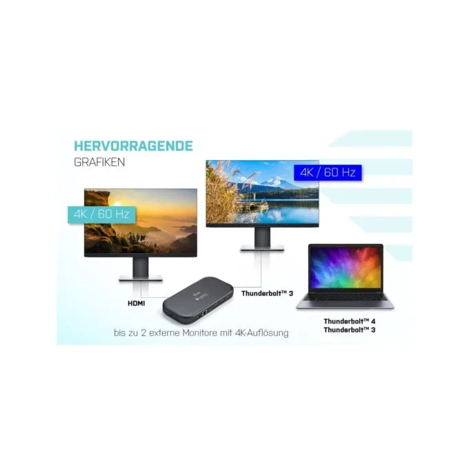 DI-TEC TB 3 Dual 4K Docking - TB 3 - Black Aluminum, 85W PD, USB-C/USB-A, HDMI/DP, Ethernet — image 7