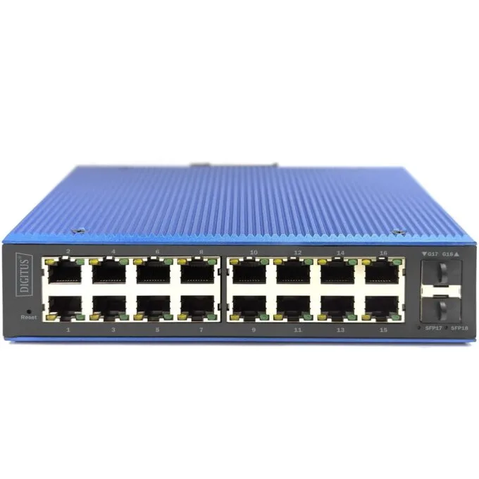 Digitus 16+2P Industrial Gigabit Ethernet Switch L2 Managed - Black/Blue, 16x Gigabit RJ-45 + 2 SFP — image 2