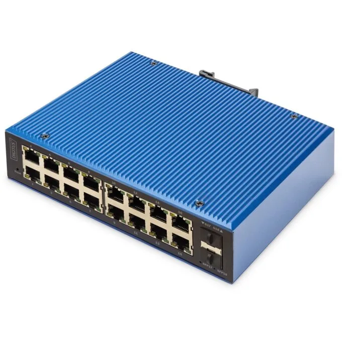 Digitus 16+2P Industrial Gigabit Ethernet Switch L2 Managed - Black/Blue, 16x Gigabit RJ-45 + 2 SFP — image 1