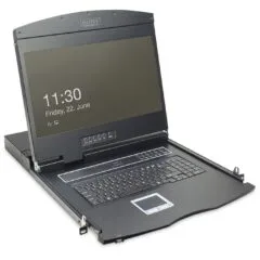 DIGITUS 19' 1U TFT KVM Console - dt.Layout - 8-Port VGA, Touchpad, German Keyboard, Black