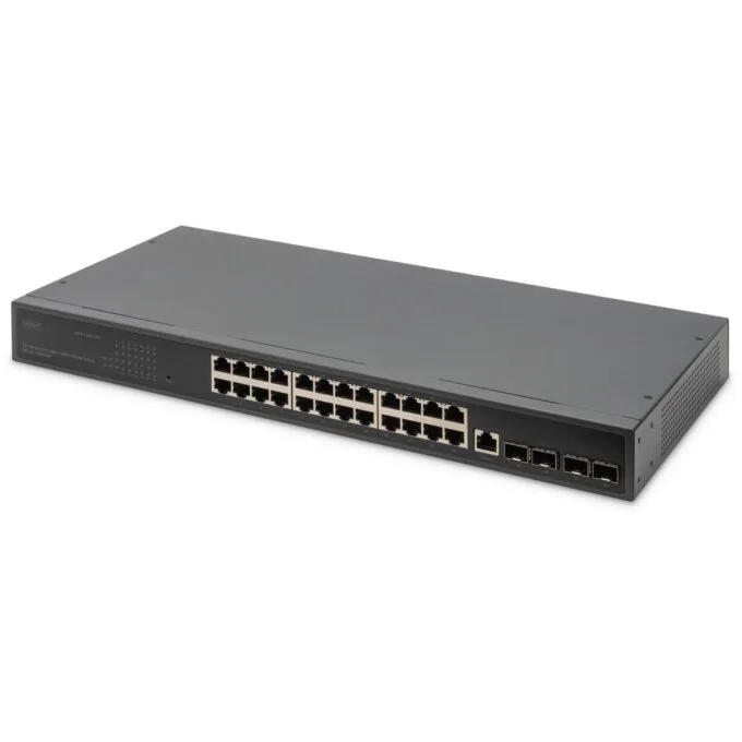 Digitus 24-Port Gigabit Managed Switch with 4 SFP+ Uplinks - 19-inch Rack Mount - Black, L3 Capable — image 1