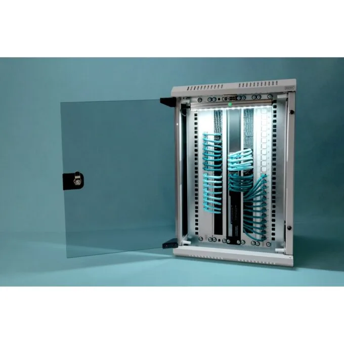DIGITUS 254 mm (10") and 482.6 mm (19") Kombi Wall-Mount Cabinet - 10U, Grey Steel, Glass Front — image 3