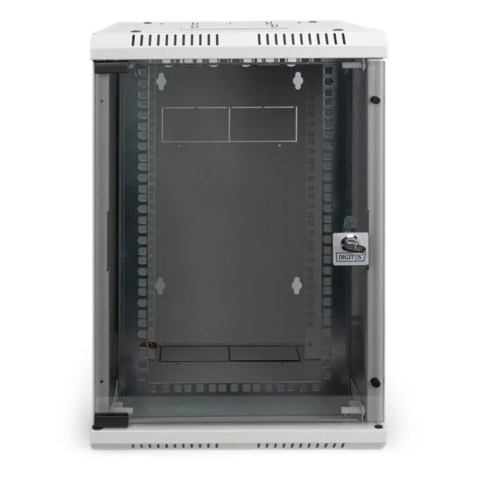 DIGITUS 254 mm (10") and 482.6 mm (19") Kombi Wall-Mount Cabinet - 10U, Grey Steel, Glass Front — image 1