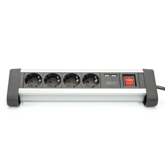 Digitus 4-Port Power Strip with 2 USB-A Ports and Switch - Black Silver — image 4