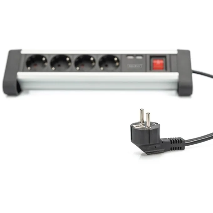 Digitus 4-Port Power Strip with 2 USB-A Ports and Switch - Black Silver — image 6