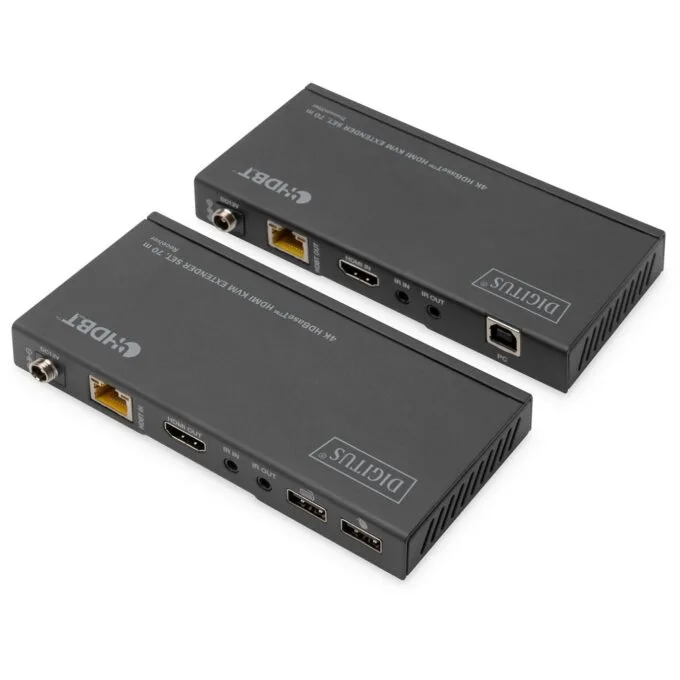 DIGITUS 4K HDBaseT 1x4 HDMI KVM Extender Set - 70 m - Black, Metal enclosure — image 2