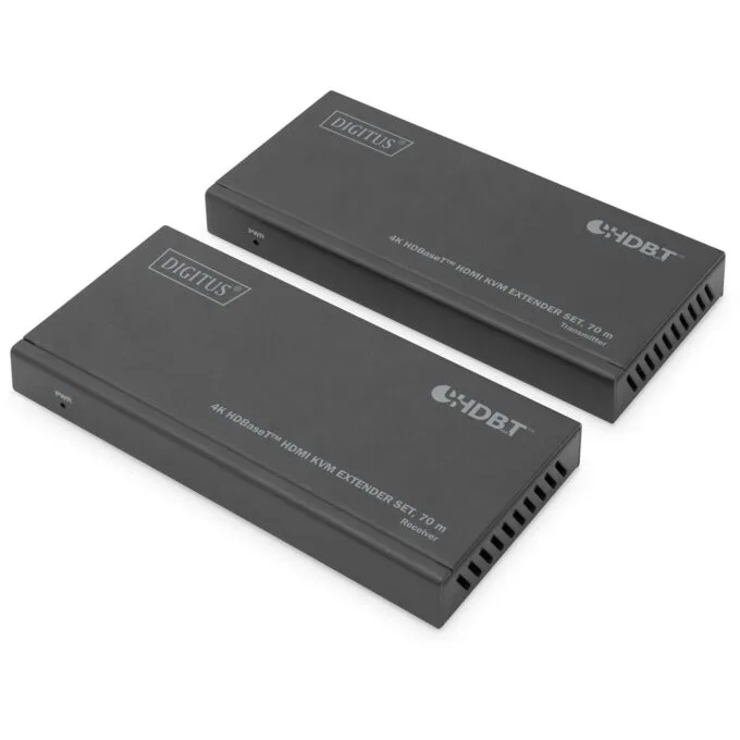 DIGITUS 4K HDBaseT 1x4 HDMI KVM Extender Set - 70 m - Black, Metal enclosure — image 1