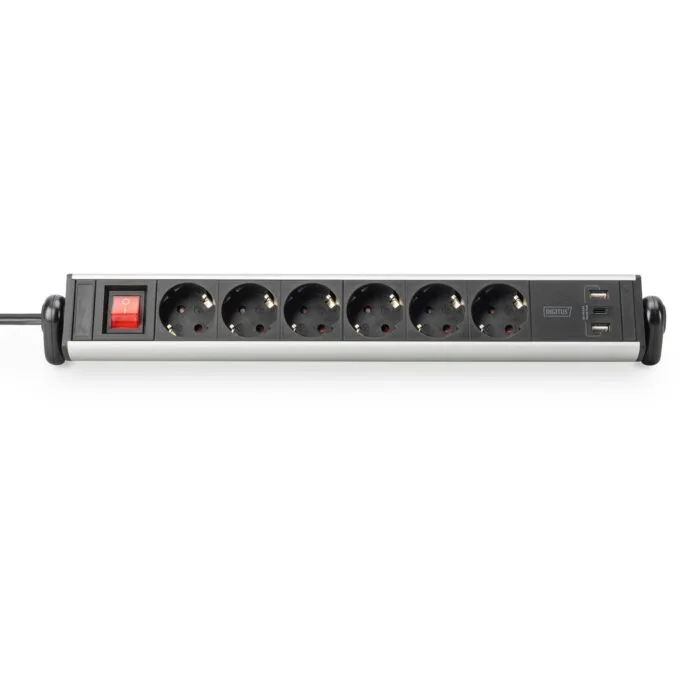 Digitus 6-Port Power Strip with 2x USB-A, 1x USB-C and Switch - Color Black/Silver — image 5