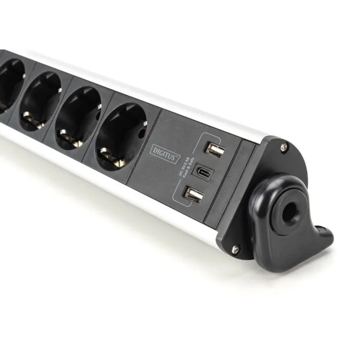 Digitus 6-Port Power Strip with 2x USB-A, 1x USB-C and Switch - Color Black/Silver — image 7
