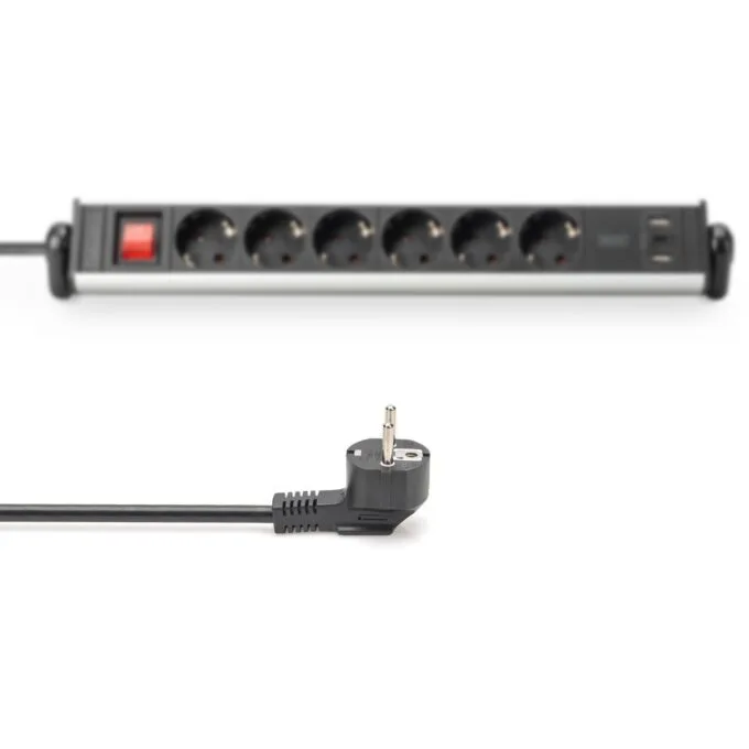 Digitus 6-Port Power Strip with 2x USB-A, 1x USB-C and Switch - Color Black/Silver — image 9